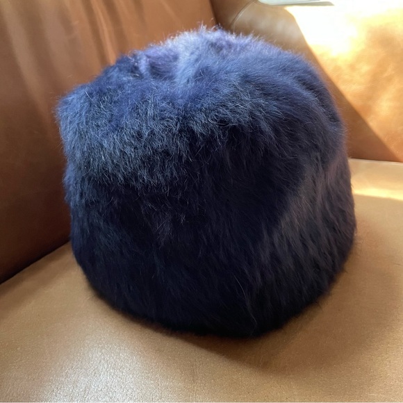 Blue angora luxe hat cap winter cozy fur vintage fuzzy style ski bunny mohair - Picture 4 of 8